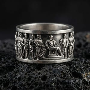 Men's Ancient Rome Sterling Silver Band Ring, Crowd Design