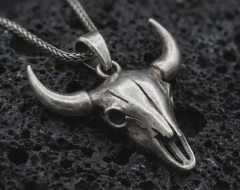 Sterlingzilveren stierenschedelketting – westerse sieraden