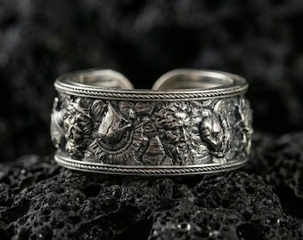 Anello in argento sterling con divinità greche - Bracciale regolabile antico ellenico