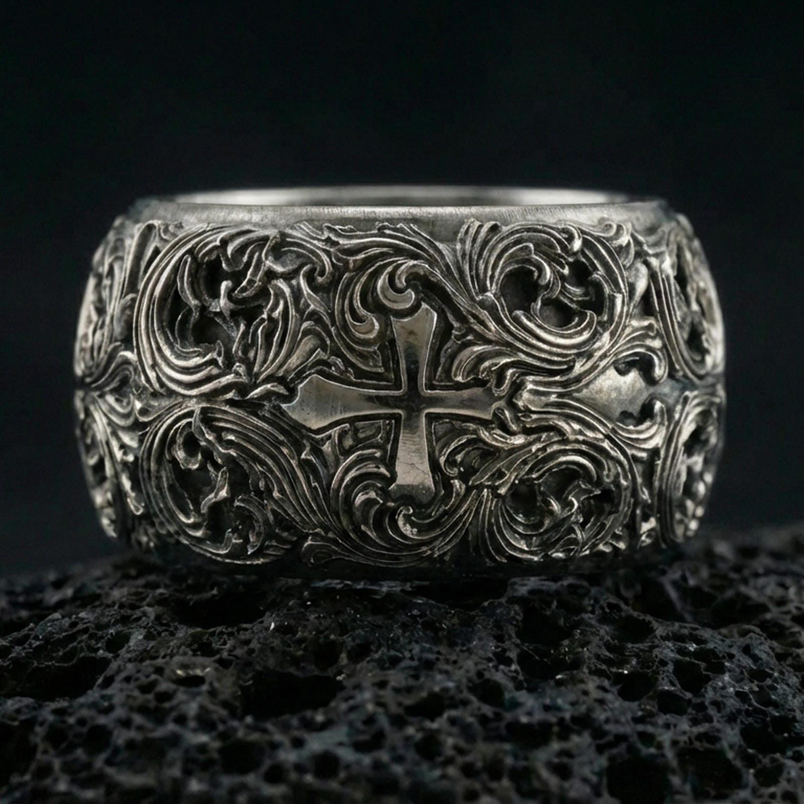 Gothic Cross Ring – Sterling Silver Medieval Christian Band