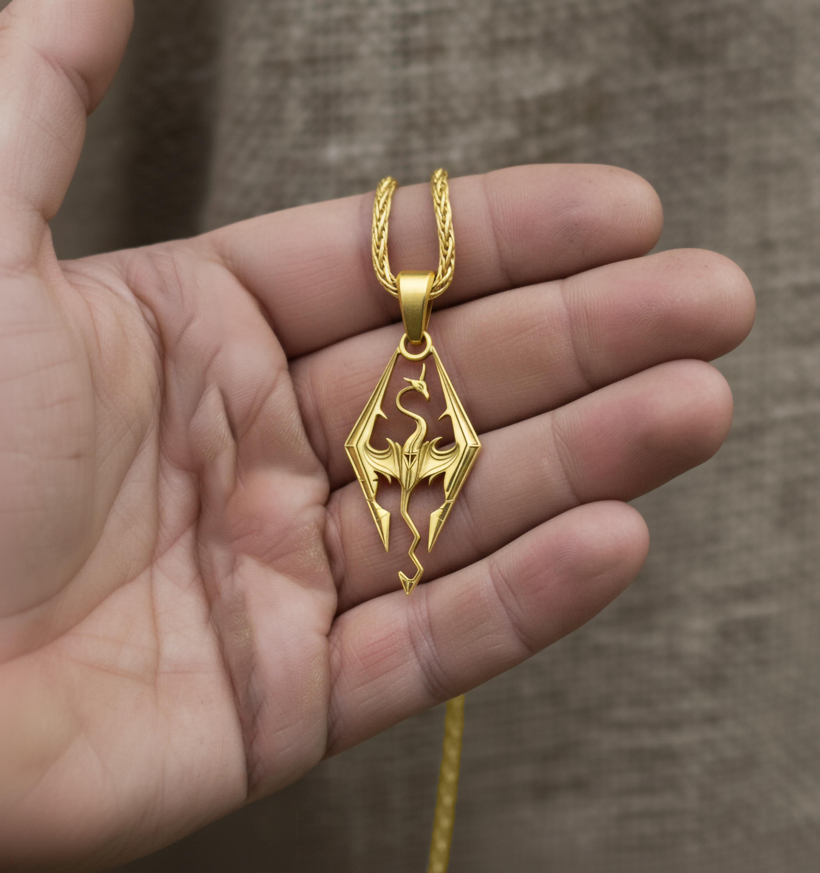 Pendentif Dragon SKYRIM En Argent 925 - Artisanat - Neuf Avec Étiquettes