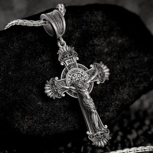 Large Gothic Crucifix Cross Necklace for Men Silver Jewelry Cross of Jesus Religious Catholic Gift Cross Pendant St Benedict