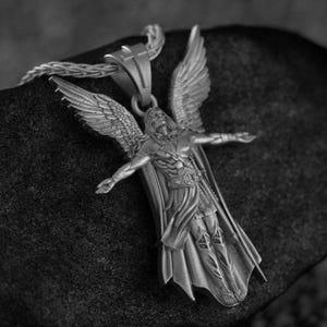 Archangel Pendant Necklace – 925 Silver Armor Angel Jewelry – Guardian Wings Fantasy Gift for Him Her
