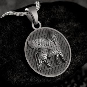 Assyrian Lamassu Pendant • Silver Guardian Spirit Necklace • Ancient Mesopotamian Jewelry Gift
