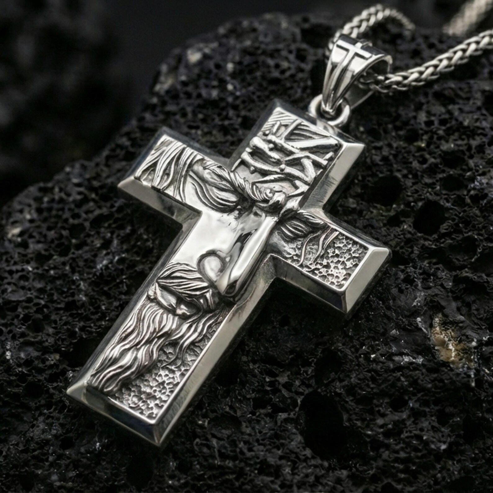 Sterling Silver Jesus Cross Pendant Necklace, Christian Jewelry - Etsy ...