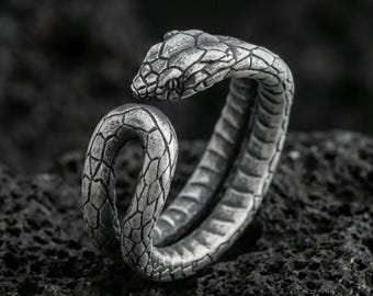Sterling Silver Adjustable Snake Ring - Serpent Band Jewelry