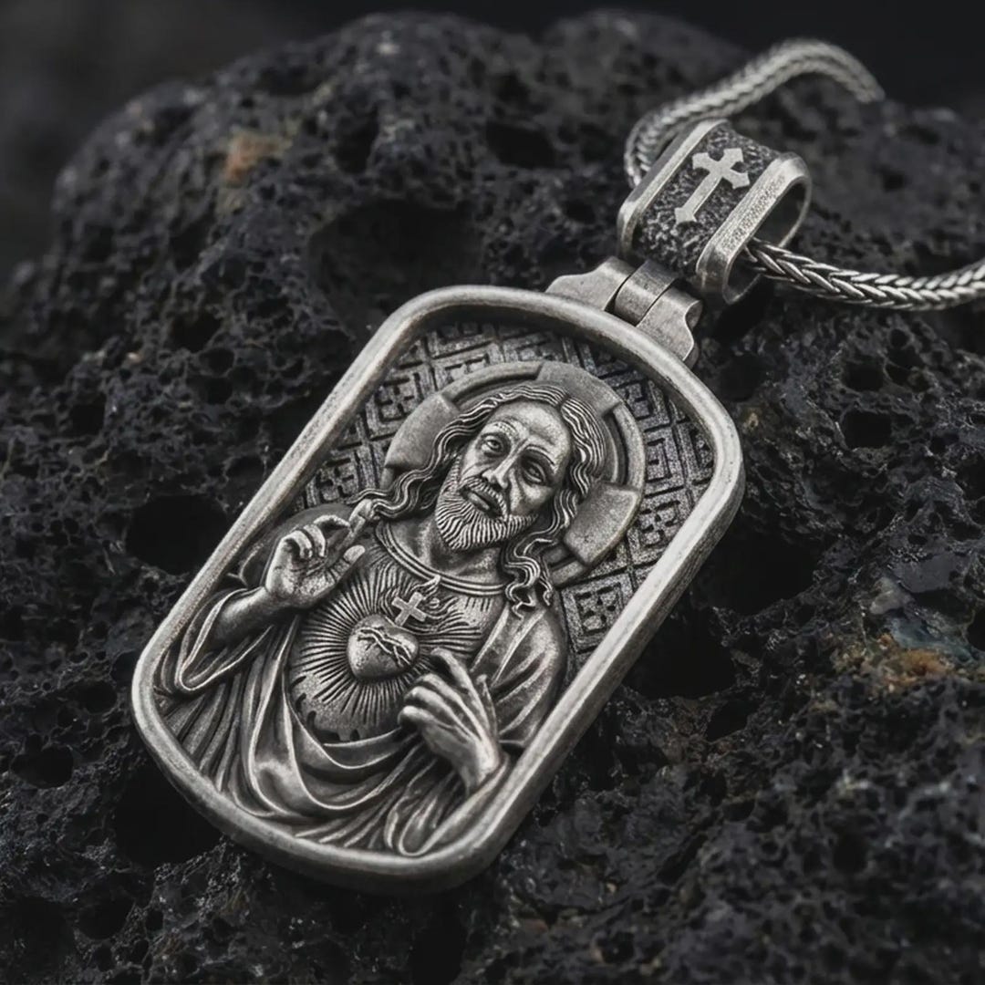 Sterling Silver Sacred Heart Pendant – Catholic Necklace Medal - Etsy