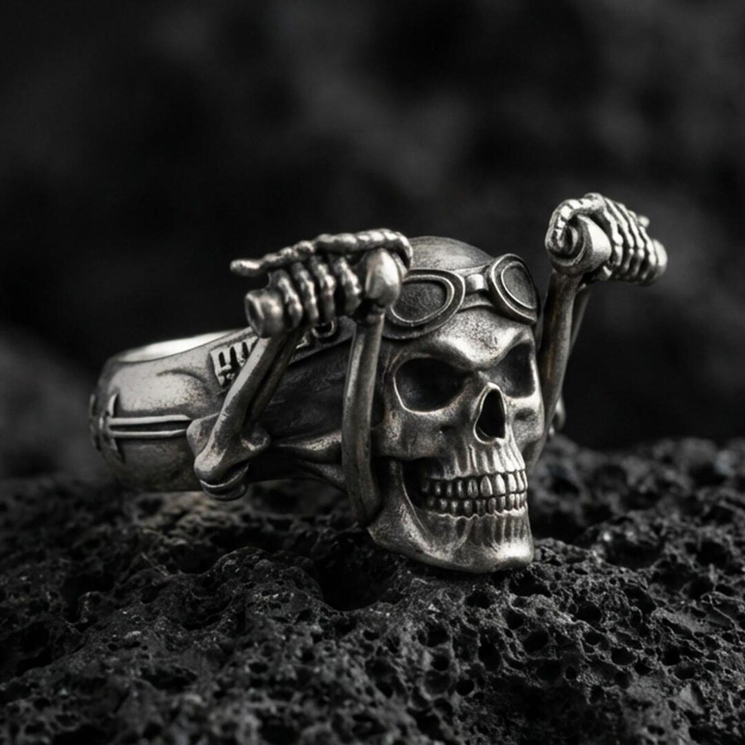 Skull Rings Sterling Silver Biker Skull Ring, Gothic Punk Jewelry - Etsy