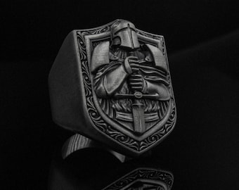 Solid Silver Knight Ring for Men Accessory New Year Gift for him 925 Sterling Silver Anniversary Gift for Husband, Templar Knight Ring