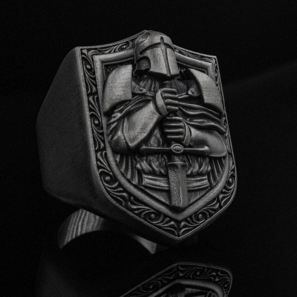 Solid Silver Knight Ring for Men Accessory New Year Gift for him 925 Sterling Silver Anniversary Gift for Husband, Templar Knight Ring