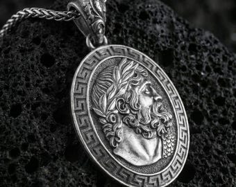 Sterling Silver Hades Pendant, Greek Mythology Jewelry