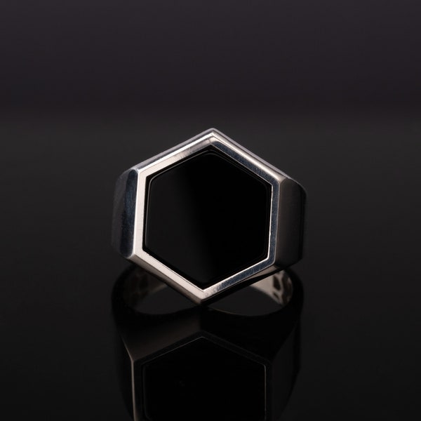 Black Onyx Ring, Onyx Ring, Wedding Ring, Black Stone Ring, Black Onyx, Onyx Jewelry, Natural Onyx Ring, Hexagon Cut Ring
