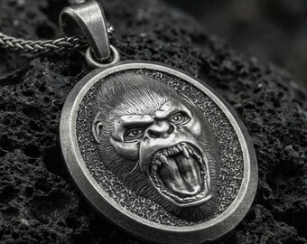 Sterling Silver Roaring Gorilla Pendant – Primal Power Totem