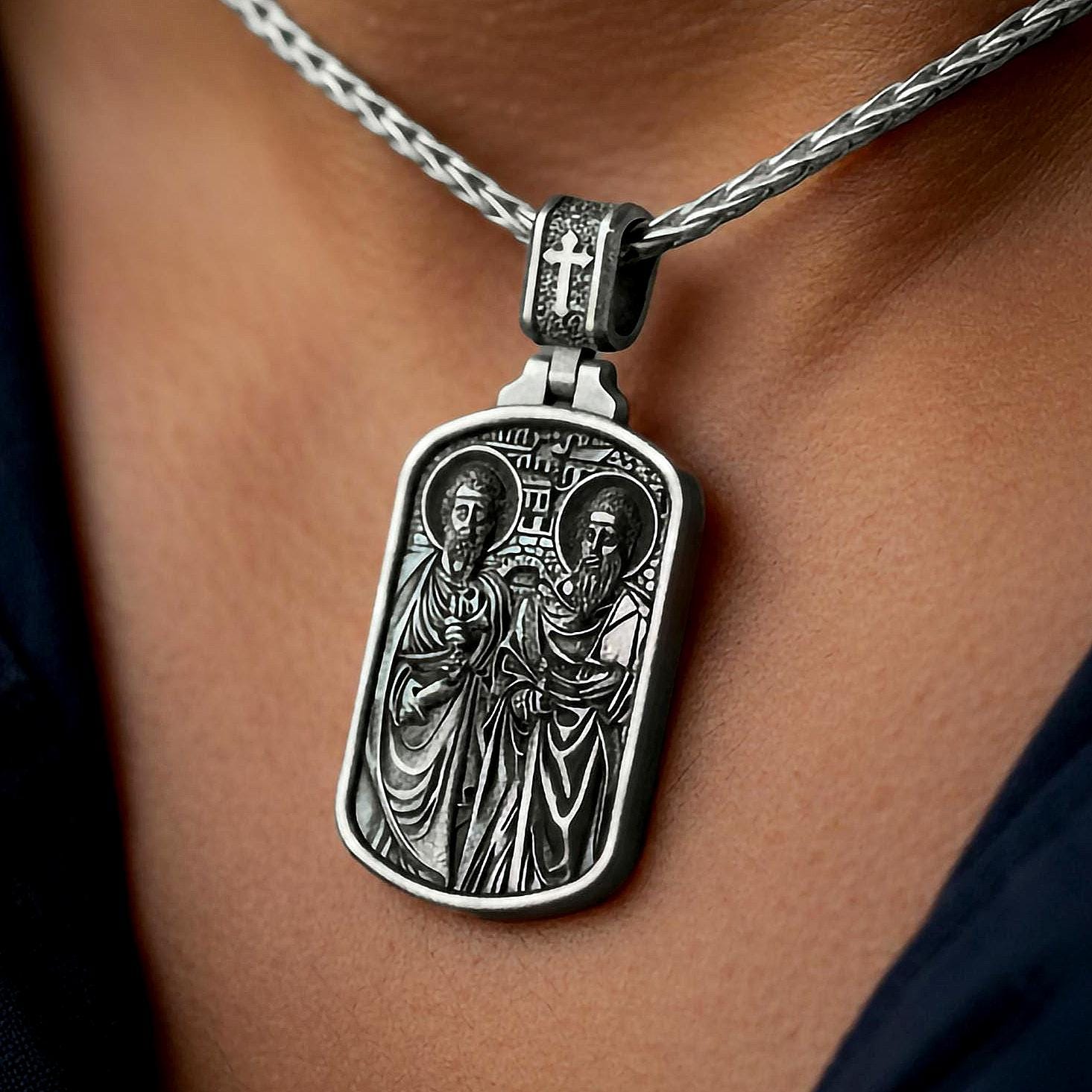 Saint Peter & Paul Pendant – Oxidized Sterling Silver Apostles