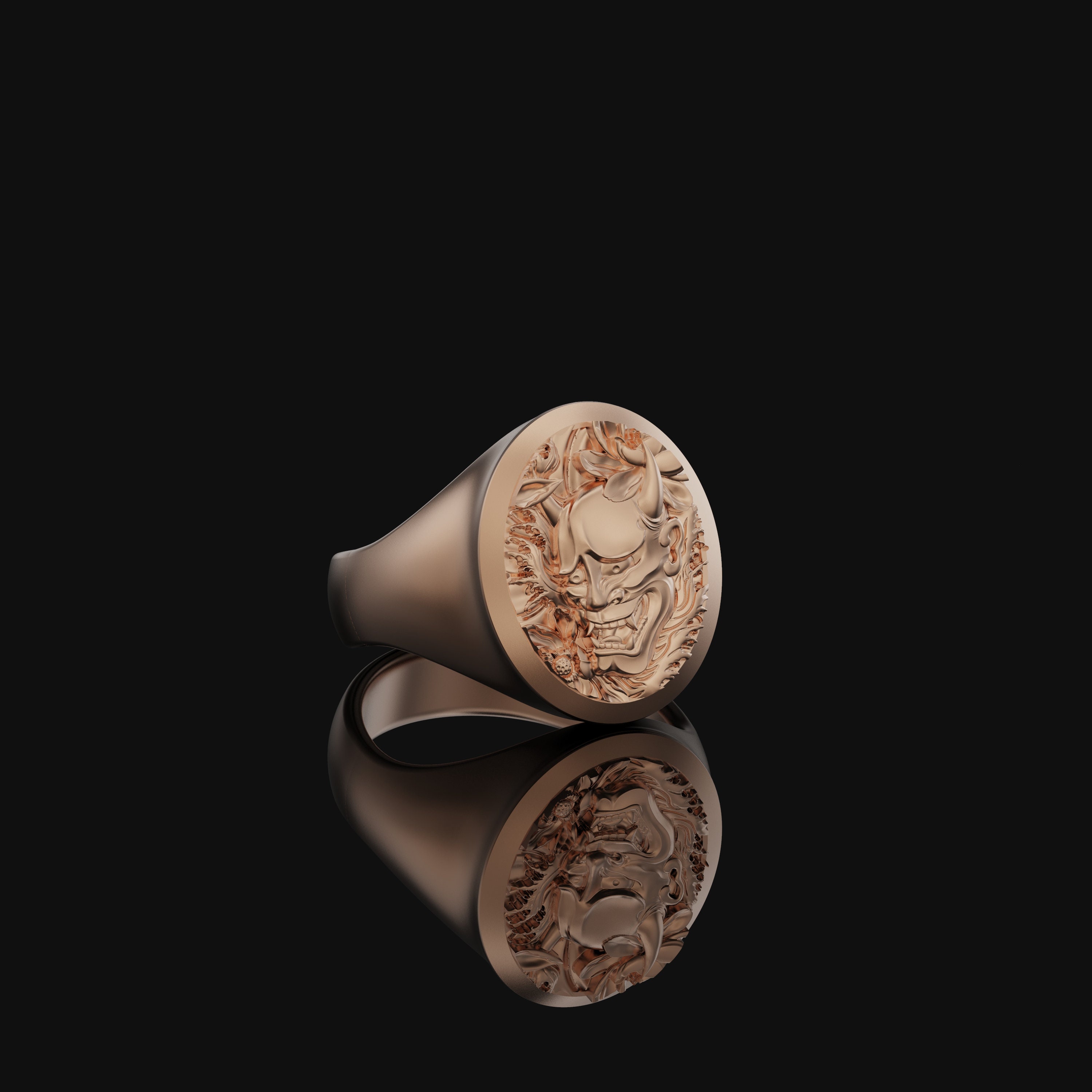 Oni Mens Pinky Signet Ring in Sterling Silver, Japanese