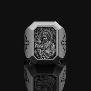 Anillo de San José, accesorio religioso, joyería cristiana, sello católico de plata de ley, anillo de San José, regalo para esposo