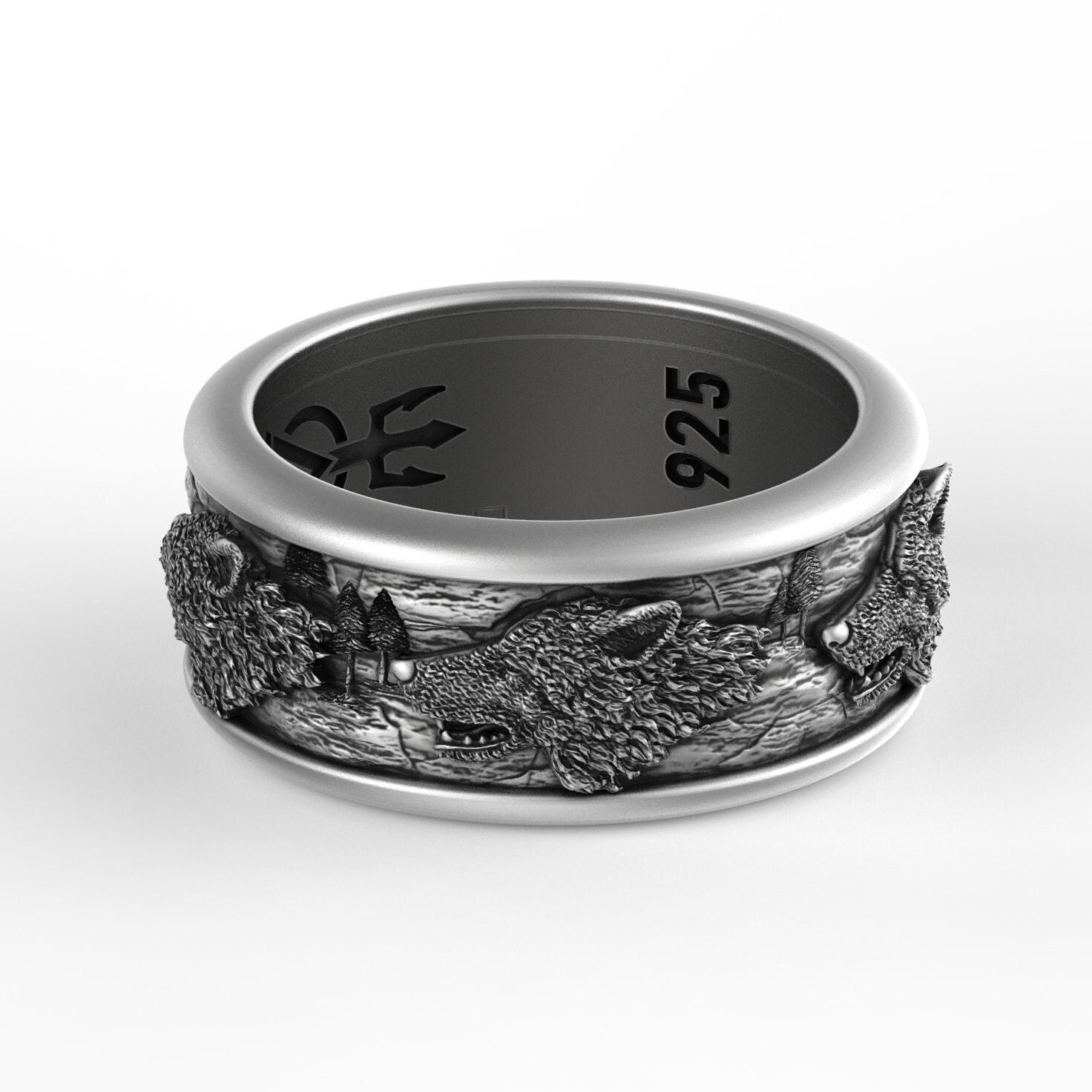 Spinner Fidget  Wolf/Wolfpack Wedding Band Ring, Spinning Design, Engravable Inside, Symbol of Loyalty & Unity