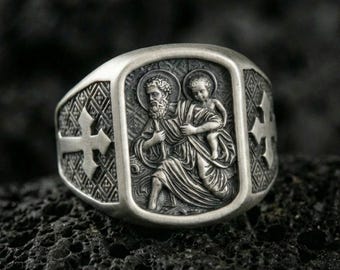 Sterling Silver Saint Christopher Signet Ring – Patron of Travelers