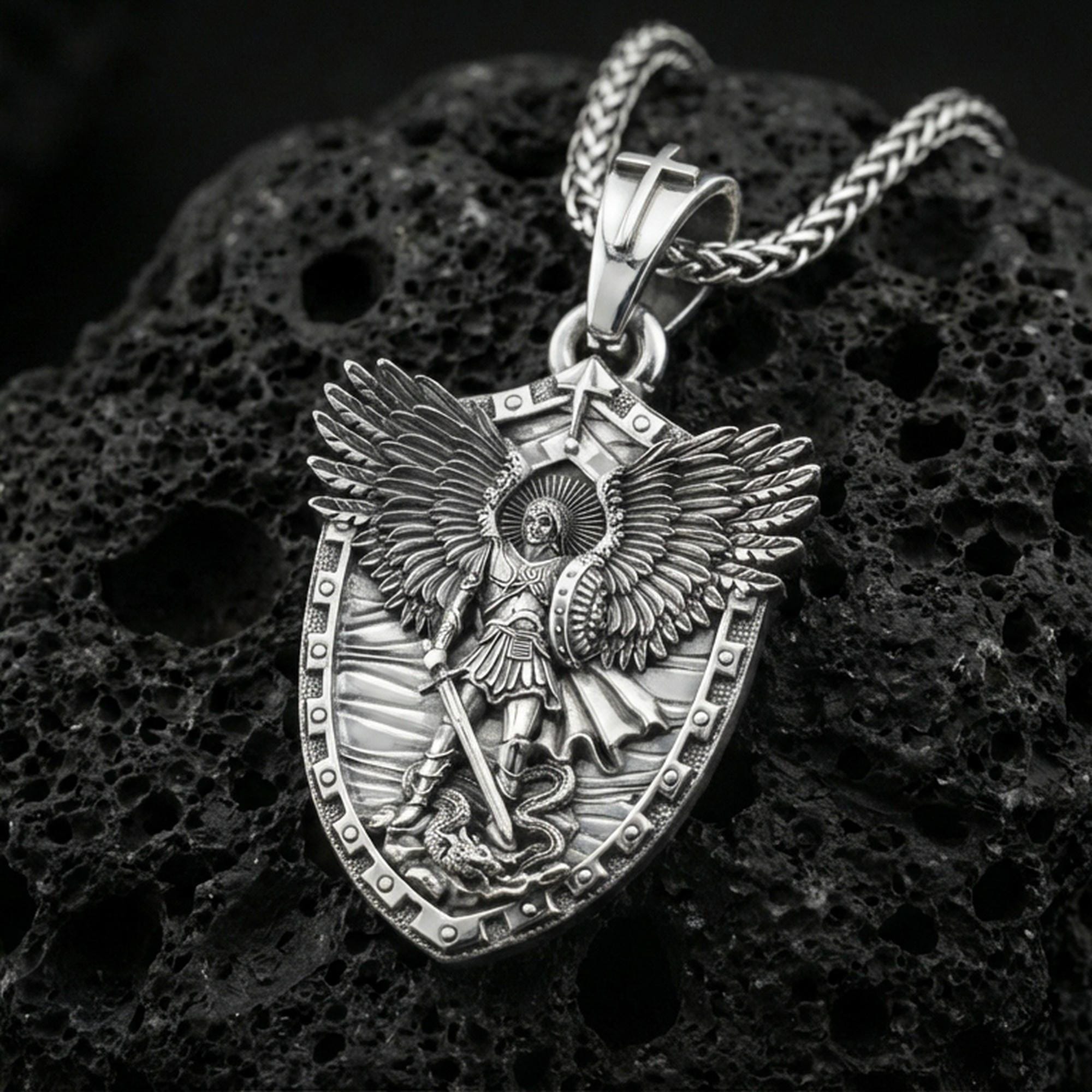 Sterling Silver Archangel Michael Shield Pendant, Orthodox Sterling Silver Archangel Michael Shield Pendant, Orthodox