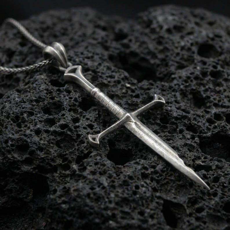 Sterling Silver Elven Sword Necklace, Fantasy Broken Blade Pendant image 9