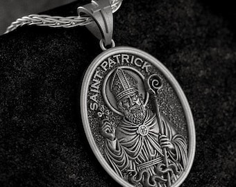 Sterling Silver Saint Patrick Pendant – Irish Patron Saint Medal