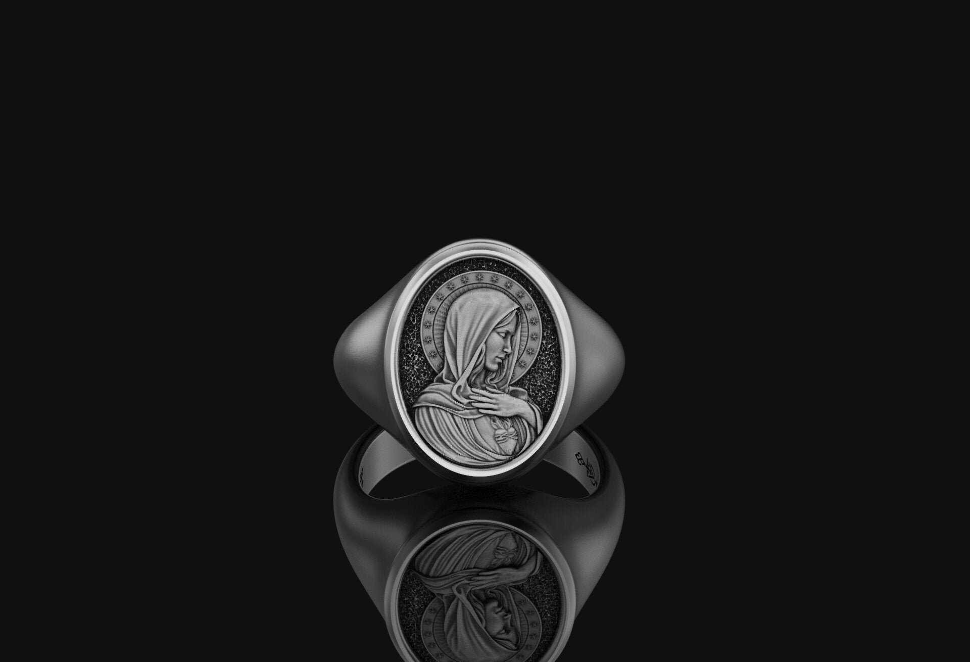 925 Silver Mens Virgin Mary Ring Holy Mother of Jesus Etsy