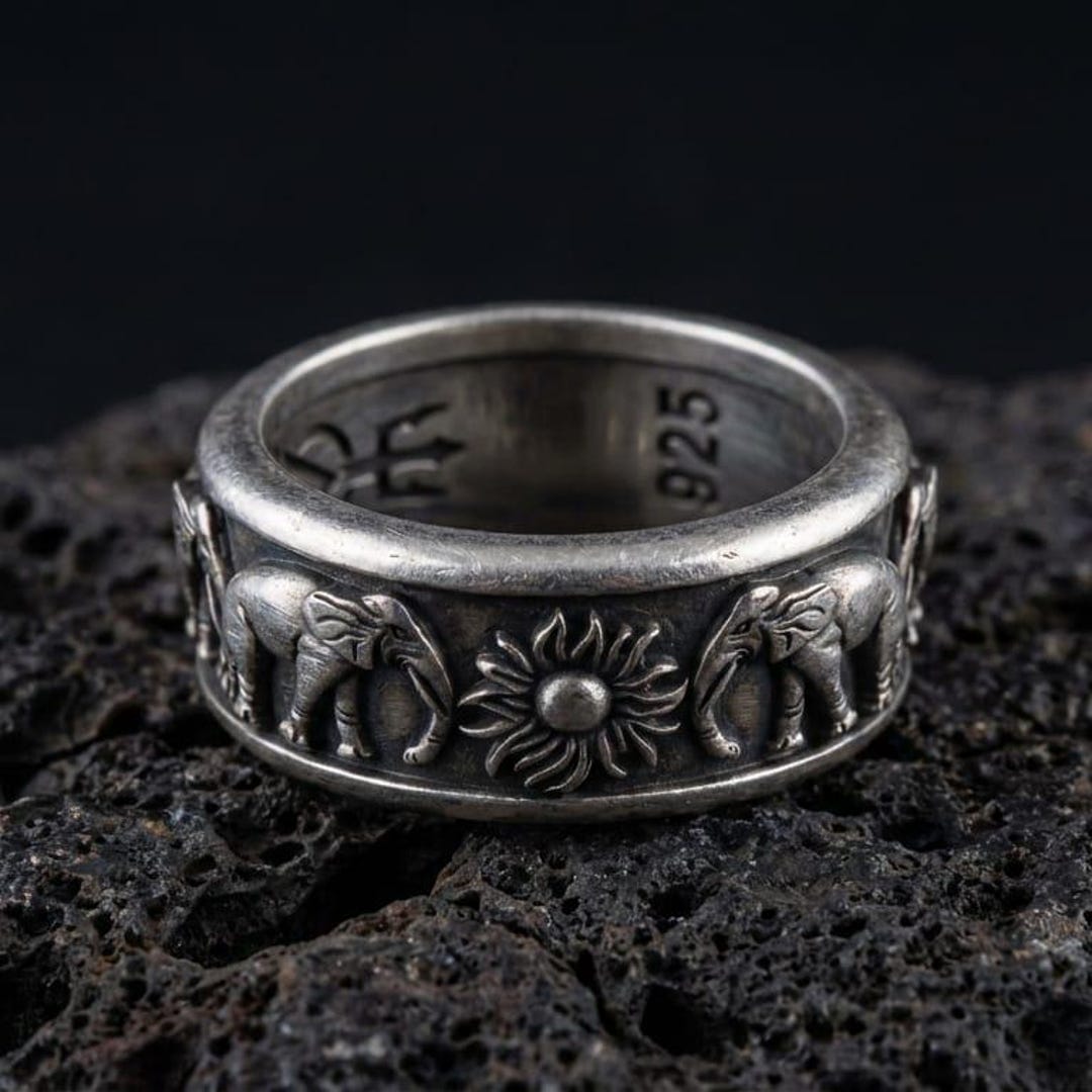 Spinner Fidget Elephant Ring, 925 Sterling Silver Wedding Band