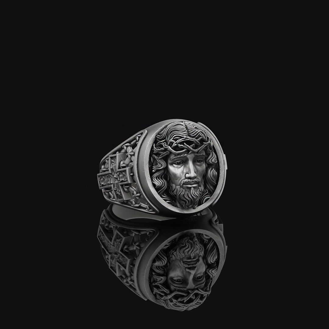 Silver Christian Ring, Jesus Christ Handmade Sterling Silver Men Ring