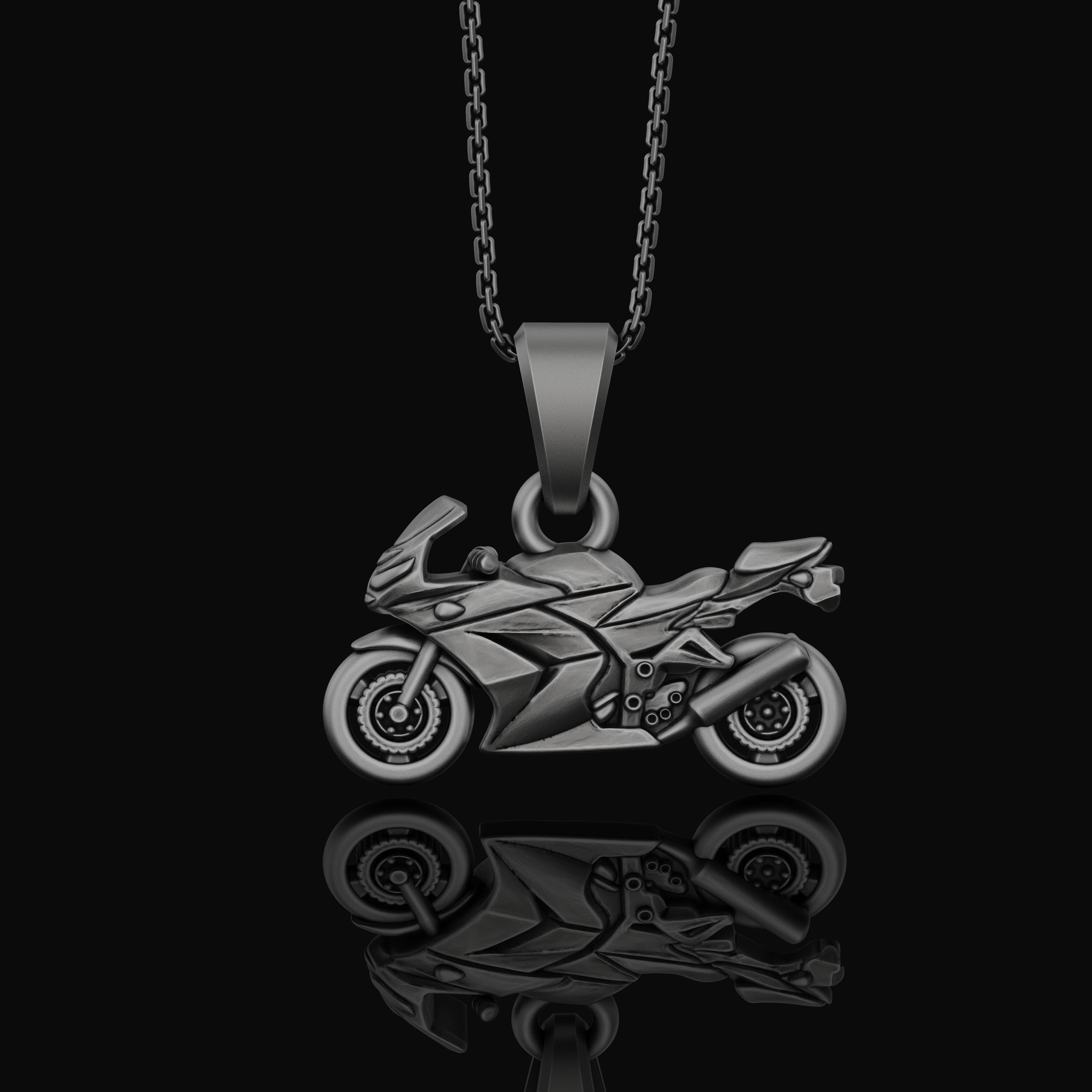 Moyozz Stainless Steel Motorcycle Pendant Necklace For Men | 24-Inch Chain Silver