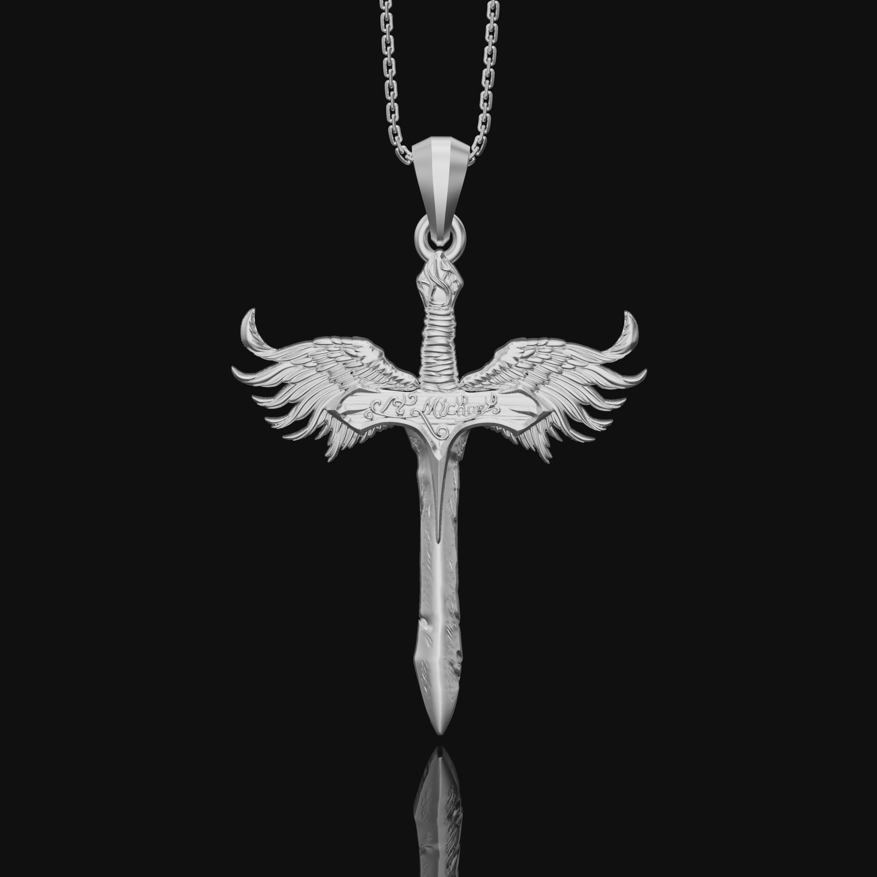 Silver Archangel Michael's Sword, Winged Sword Necklace