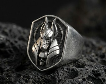 Sterling Silber Anubis Ring - ägyptischer Gott, Symbol des Schutzes
