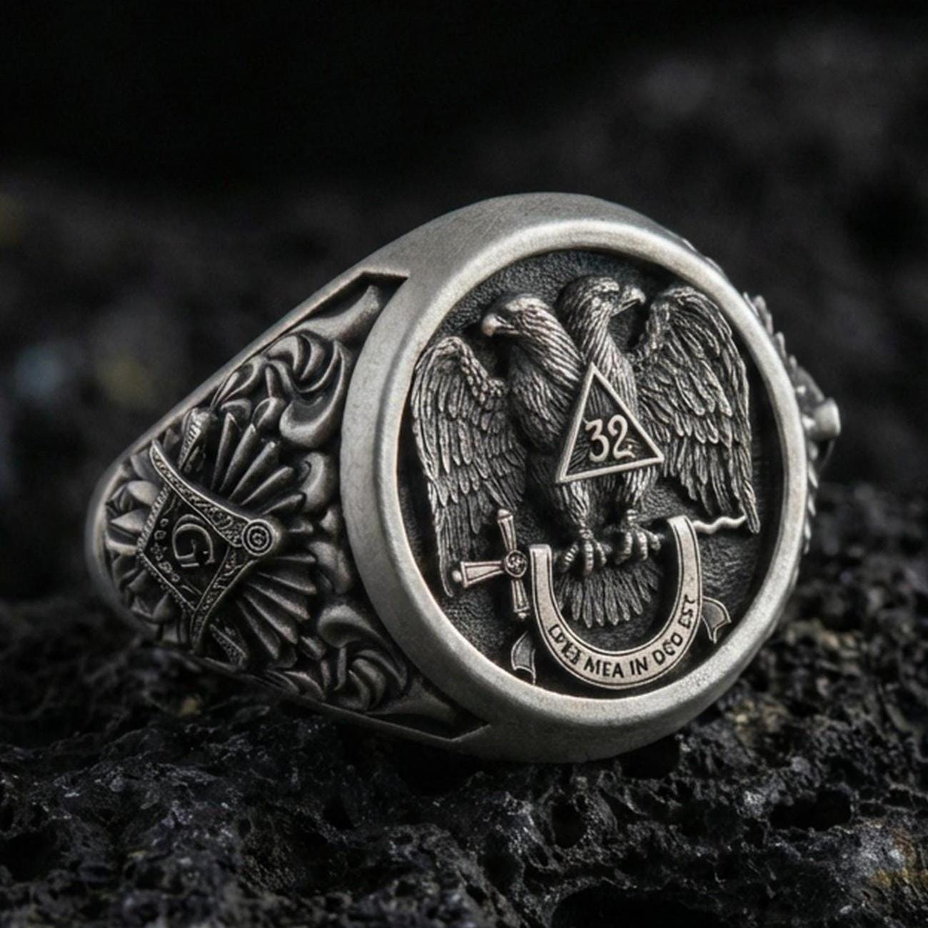 maçonnique Tête de mort sur livre Memento Mori pour homme motard Anneau, Argent sterling 925