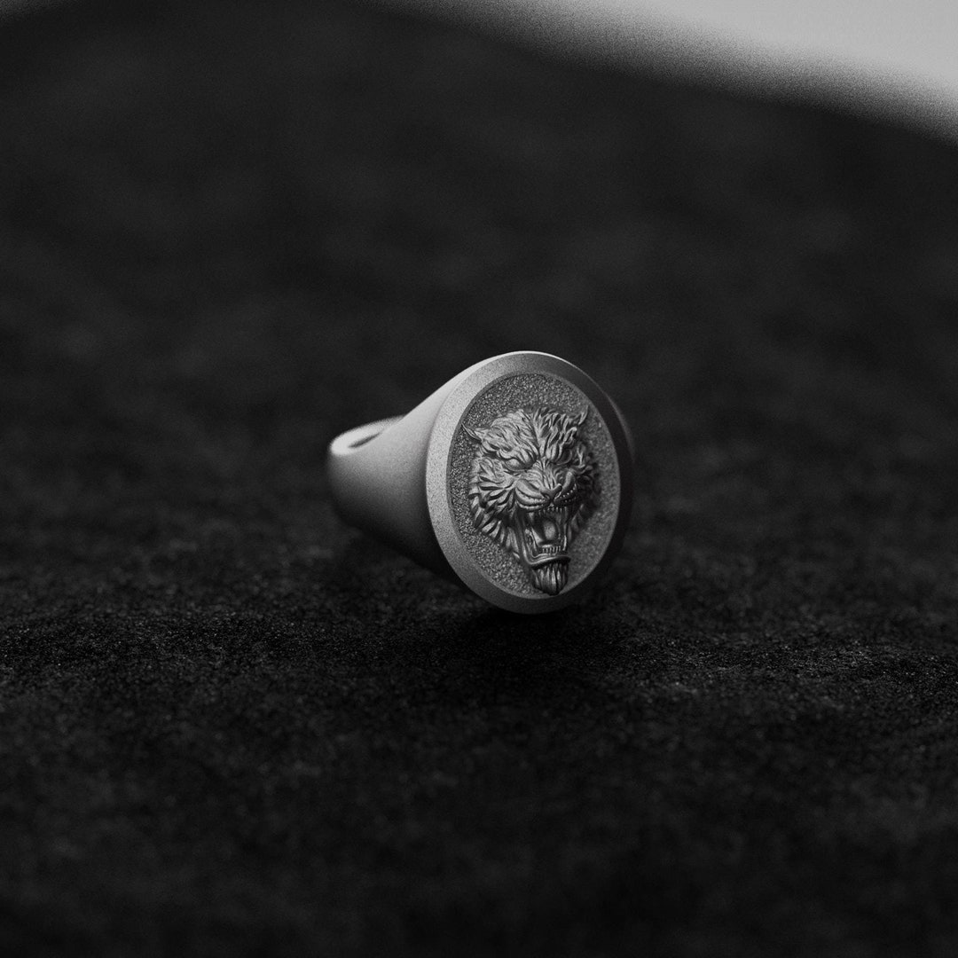 Silver Tiger Spirit Animal Signet Ring - Unisex Silver Jewelry for Men ...