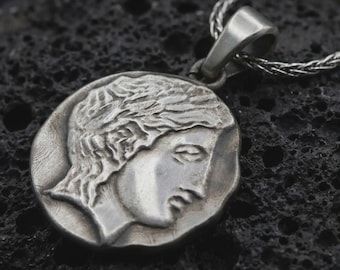 Sterling Silver Ancient Greek Coin Pendant, Replica Coin Jewelry