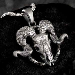 Ram Skull Pendant Gothic Animal Totem Necklace Pagan Horned Amulet Norse Viking Style Talisman for Men and Women