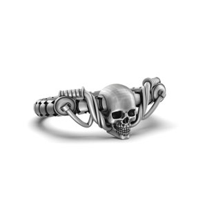 Silver Skull Biker Ring - Gothic Jewelry for Motorcyclists, Bold Men&#39;s Skull Ring, Edgy Biker Gift