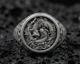 Sterling Silver Koi Fish Ring, Japanese Style