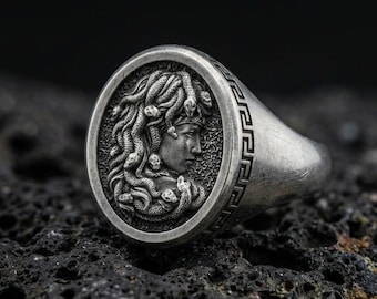925 Sterling Silver Medusa Ring, Ancient Greek Jewelry