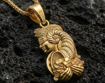 Gold Sterling Silber Fortuna Halskette, Anhänger Römische Göttin