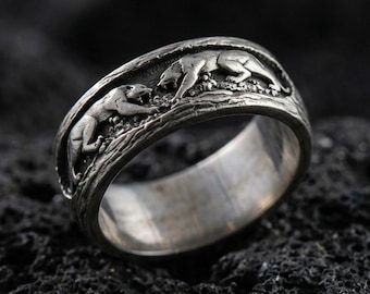 Sterling Silver Black Panther Ring, Handmade Animal Band