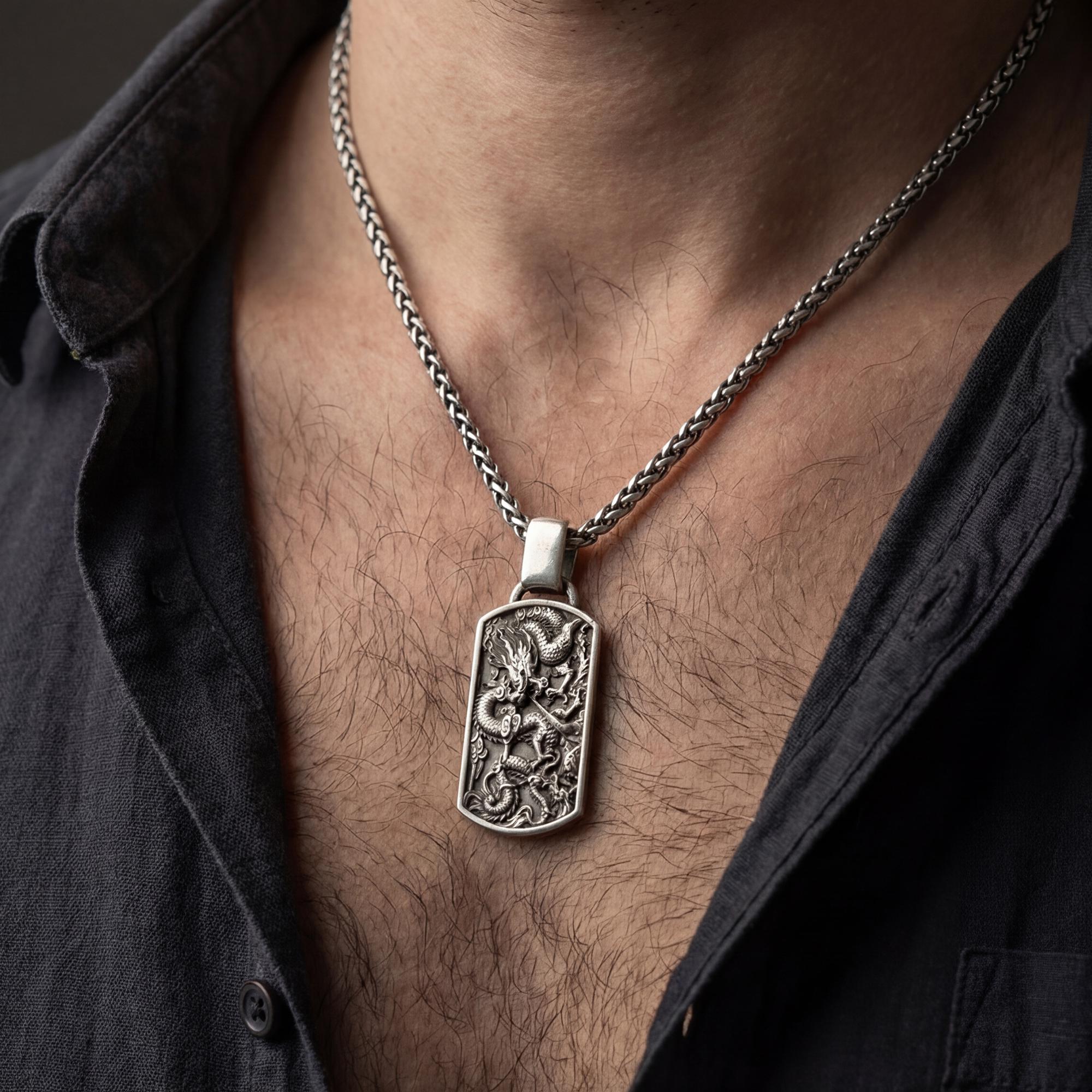 Chinese Dragon Dog Tag Pendant Necklace – Eastern Power Symbol
