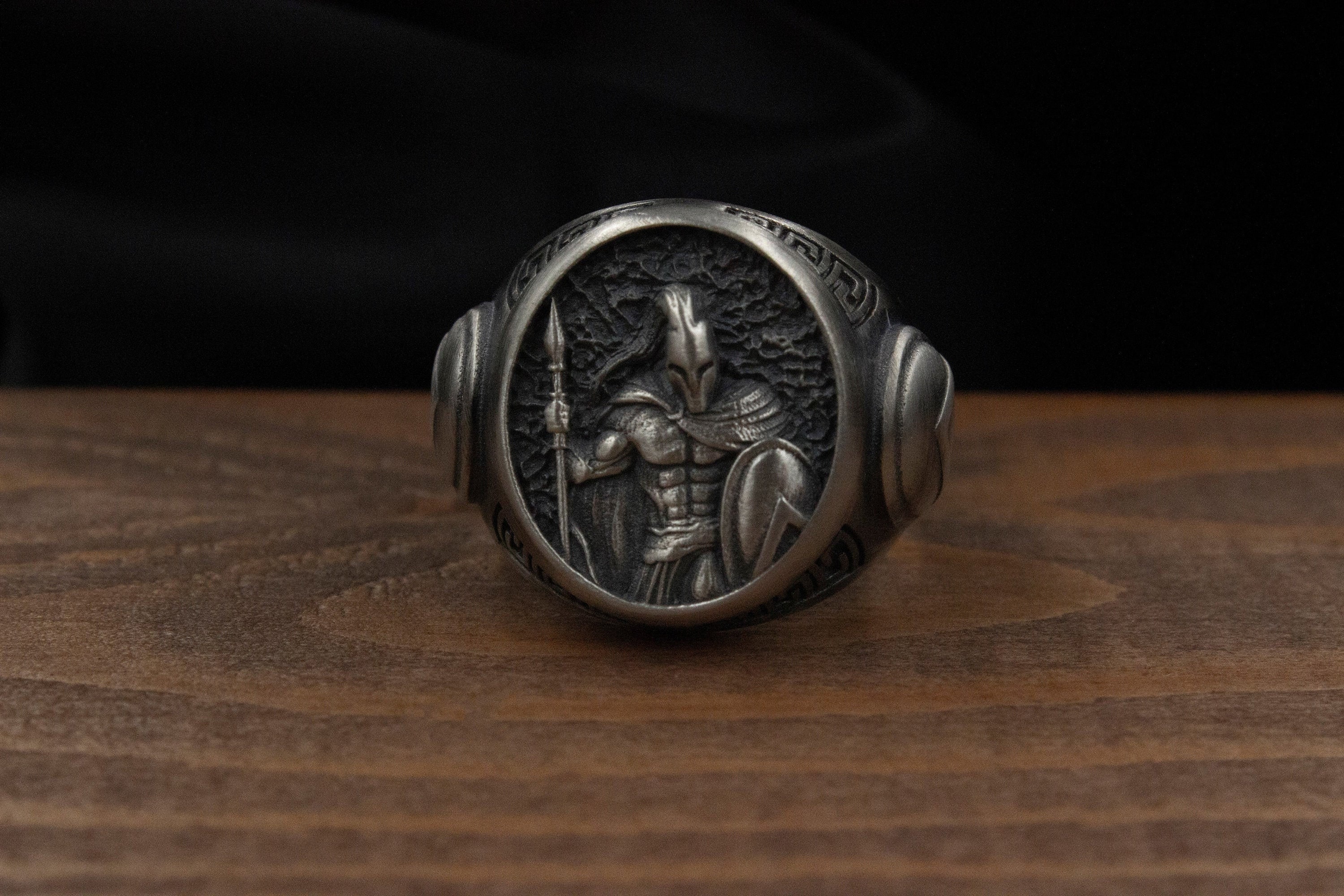 Silver Spartan Shield Ring Warrior Helmet Accessory Jewelry Gift For, Husband Him, Valentine Gift For Man, Memorial