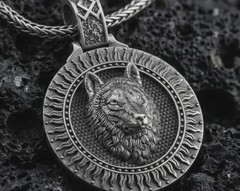 Sterling Silver Wolf Head Pendant – Norse Viking Fenrir Necklace