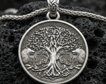 Sterling Silver Yggdrasil Pendant: Viking Tree of Life, Celtic Knot