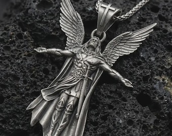 Archangel Michael Pendant, Silver Angel Necklace, Religious Jewelry