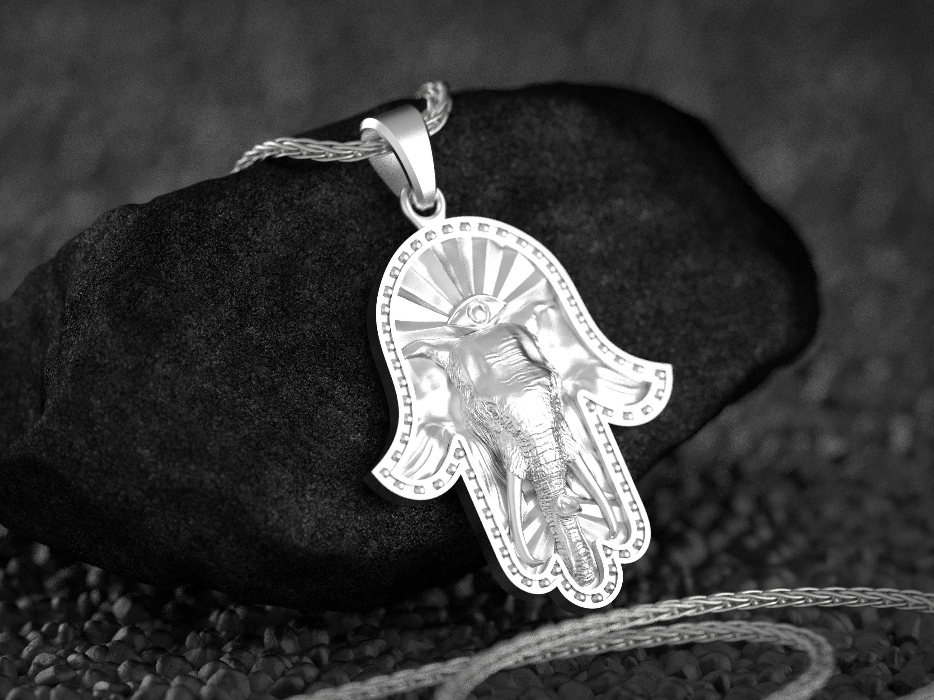 Ciondolo Hamsa (Mano Di Fatima) In Argento Sterling 925 Massiccio - Con