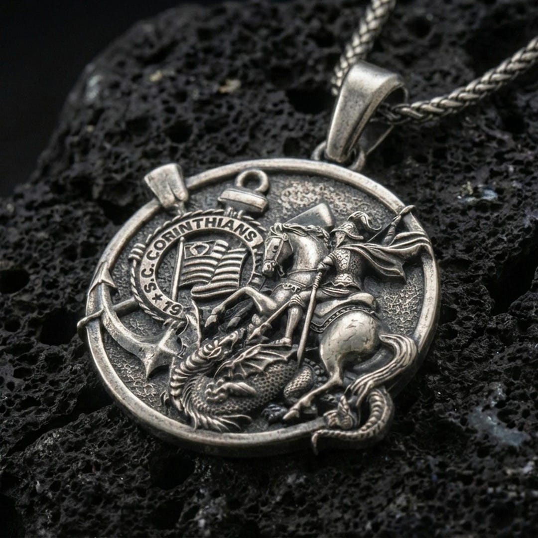 Sterling Silver Saint George Medal Necklace, Oxidized Catholic Jewelry ...