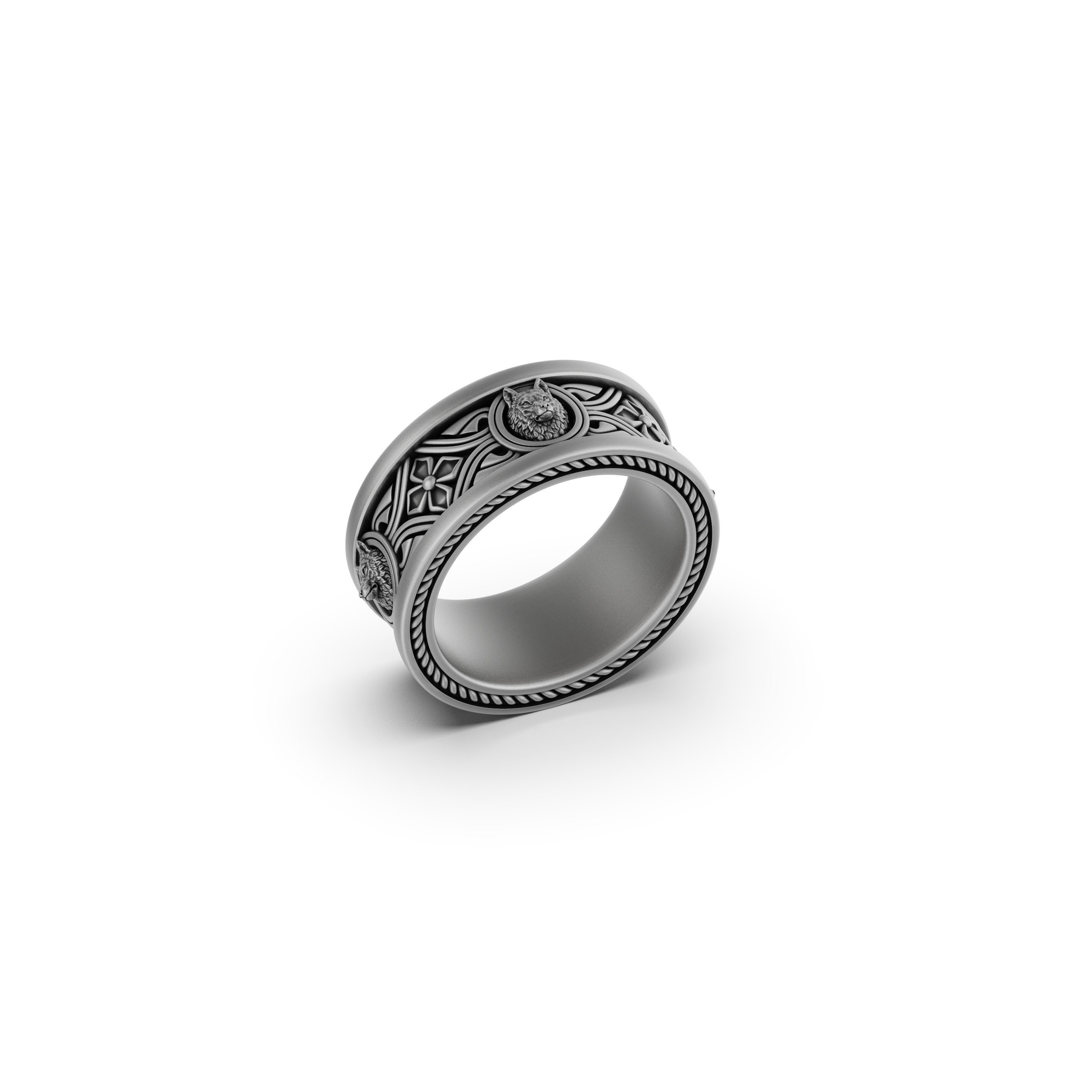Anillo de lobo alianza de boda para hombre anillo de boda con lobo anillo de lobo celta anillo de lobo de plata regalo para el anillo celta anillo de boda anillo con