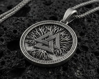 Sterling Silver Valknut Pendant Necklace, Oxidized Viking Jewelry
