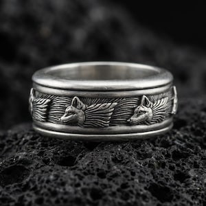 Sterling Silver Wolfpack Band Ring - Family Unity Symbol, Nature Jewelry